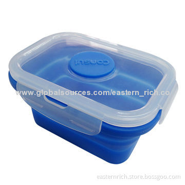 Silicone fordable lunch box with PP lid: 13 x 9.7 x 3cm (when folded) unfolded 6.5cm (H)